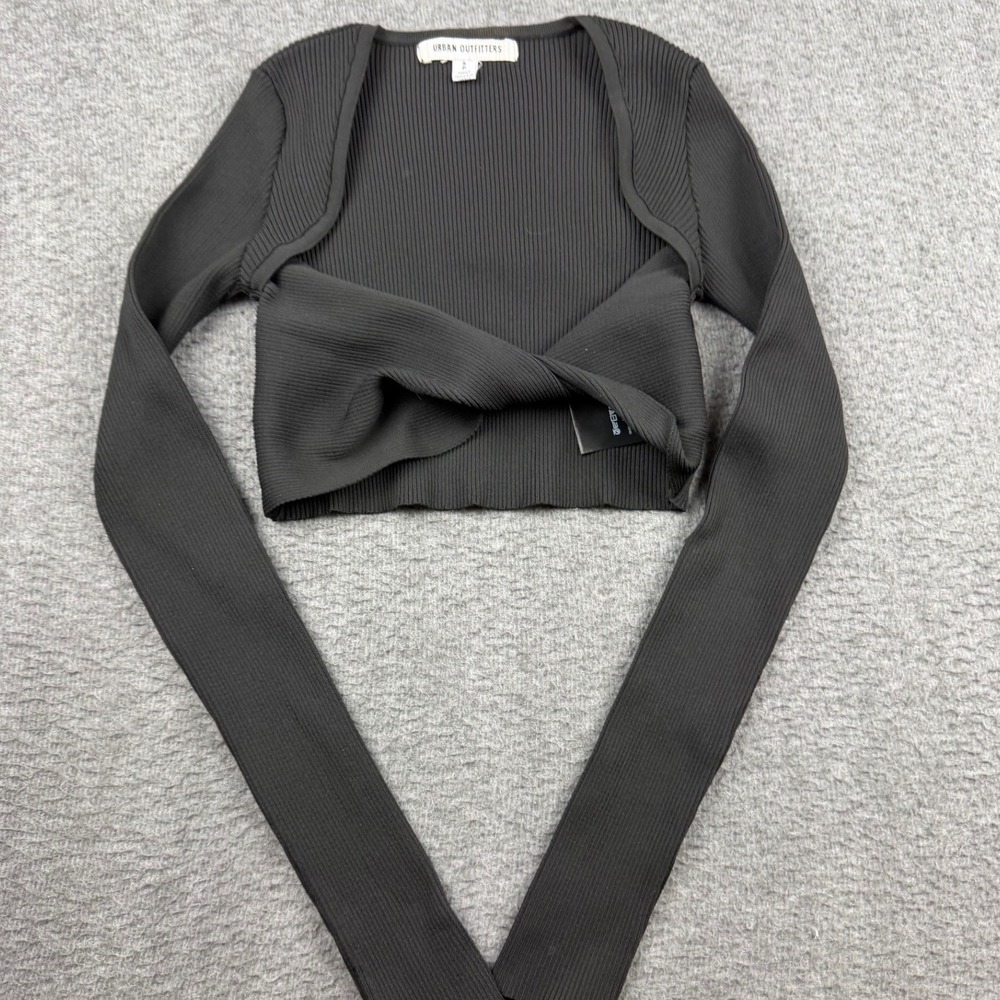Urban Outfitters Women's S Black Ribbed Knit Twist‎ Front Long Sleeve Crop Top